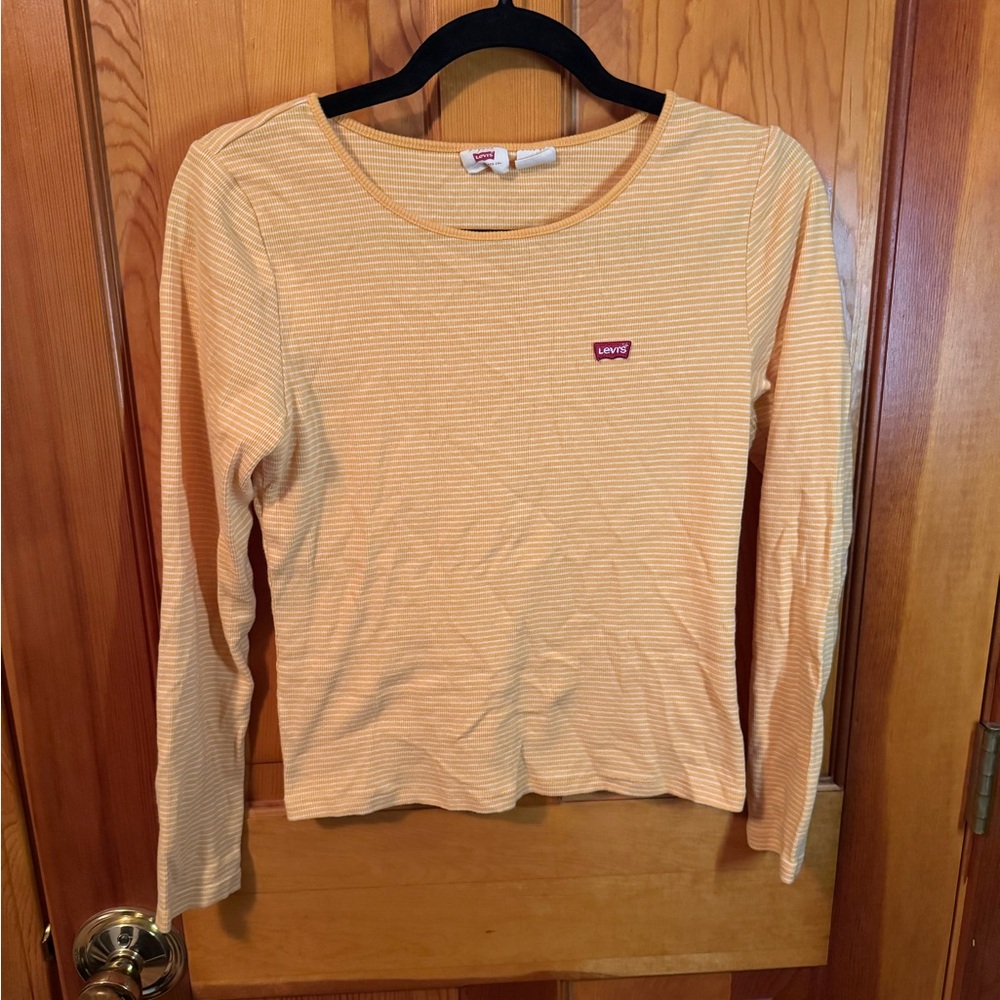 Large Levi's Yellow Striped Long Sleeve cropped Top
